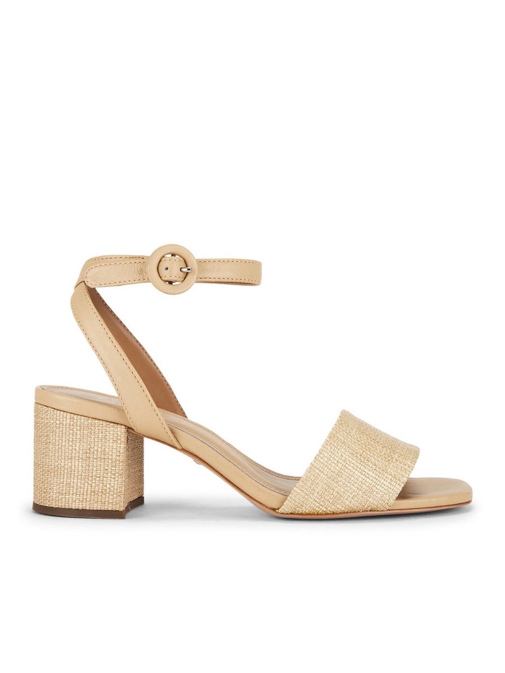 RAYE Revolve Julia Beige Raffia Block Heel Ankle Strap Sandals Size 8.5